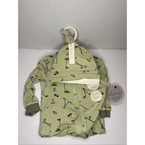Milkberry Baby Boy Green Golf Cart Club Rayon Zip Sleeper Footed Pajama Hat 3-6M